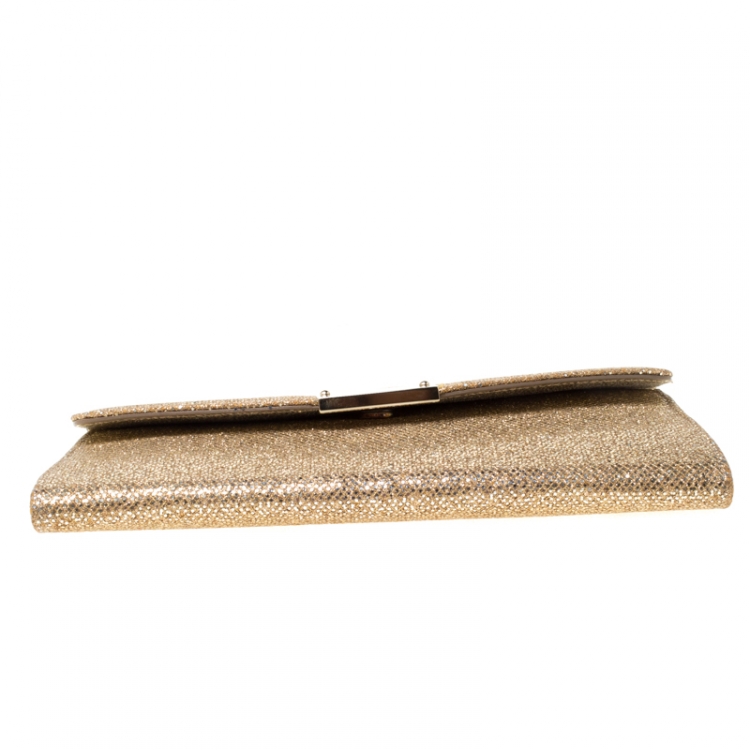 Pre Owned Jimmy Choo Gold Lame Glitter Riane Clutch
