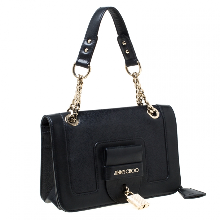 Pre Owned Jimmy Choo Black Leather Padlock Shoulder Bag