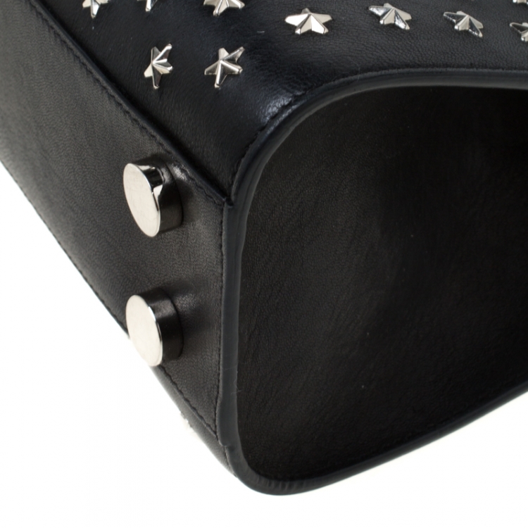 Pre Owned Jimmy Choo Black Star Studded Leather Riley Top Handle Bag
