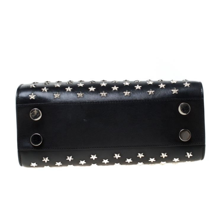 Pre Owned Jimmy Choo Black Star Studded Leather Riley Top Handle Bag