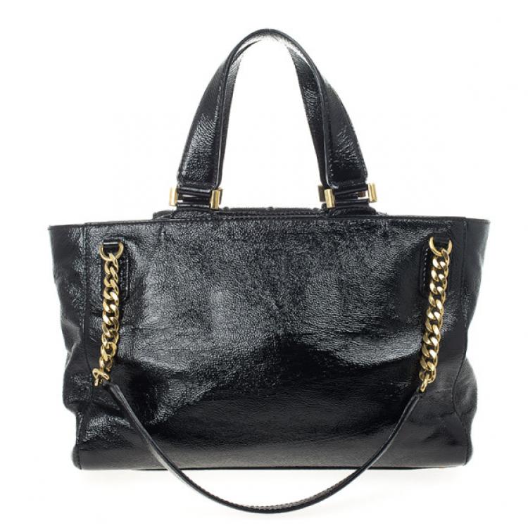 Pre Owned Jimmy Choo Black Patent Leather 'Camille' Quilted Pocket Tote