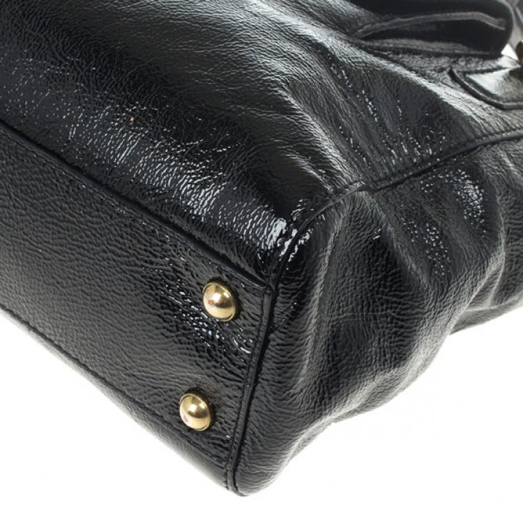 Pre Owned Jimmy Choo Black Patent Leather 'Camille' Quilted Pocket Tote