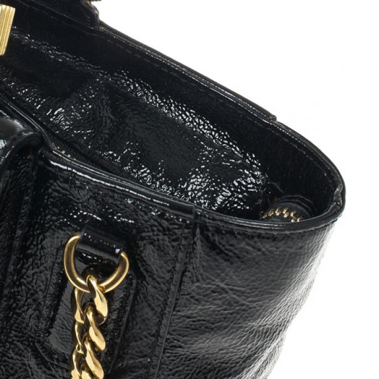 Pre Owned Jimmy Choo Black Patent Leather 'Camille' Quilted Pocket Tote