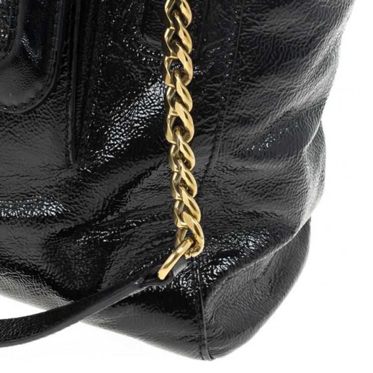 Pre Owned Jimmy Choo Black Patent Leather 'Camille' Quilted Pocket Tote