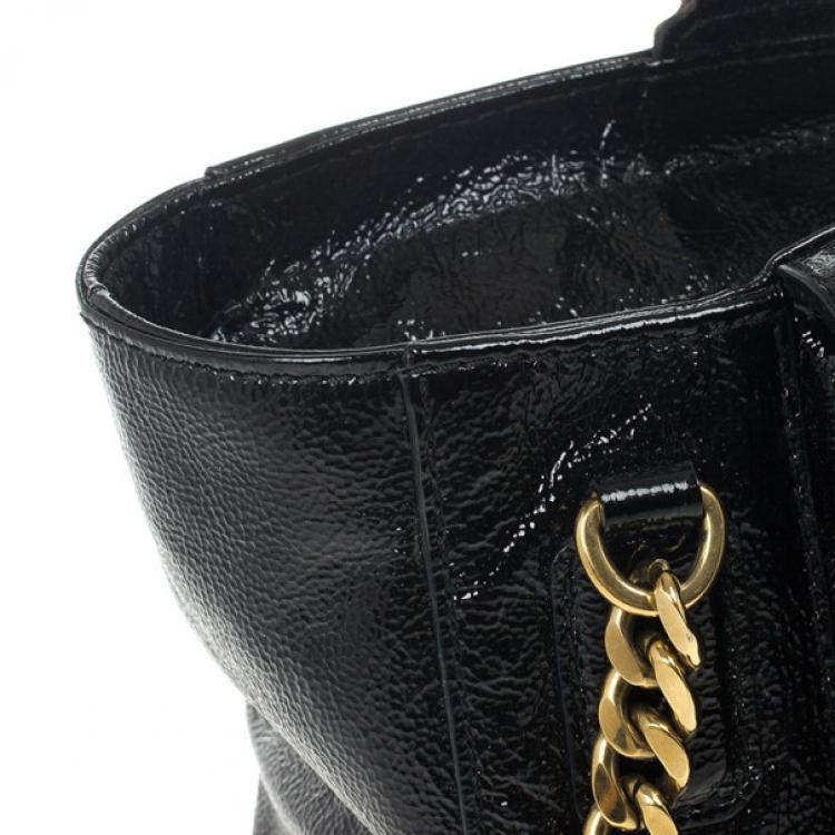 Pre Owned Jimmy Choo Black Patent Leather 'Camille' Quilted Pocket Tote