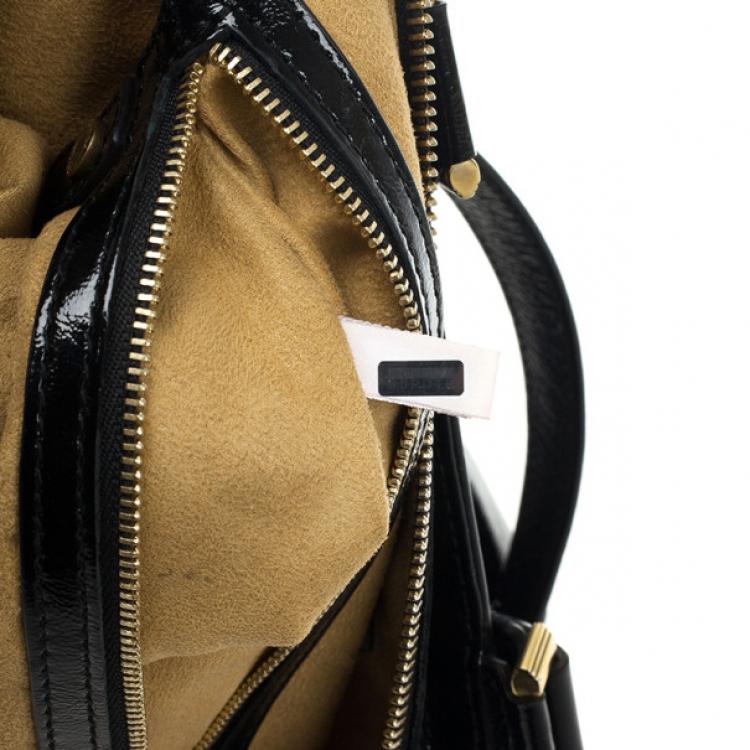 Pre Owned Jimmy Choo Black Patent Leather 'Camille' Quilted Pocket Tote