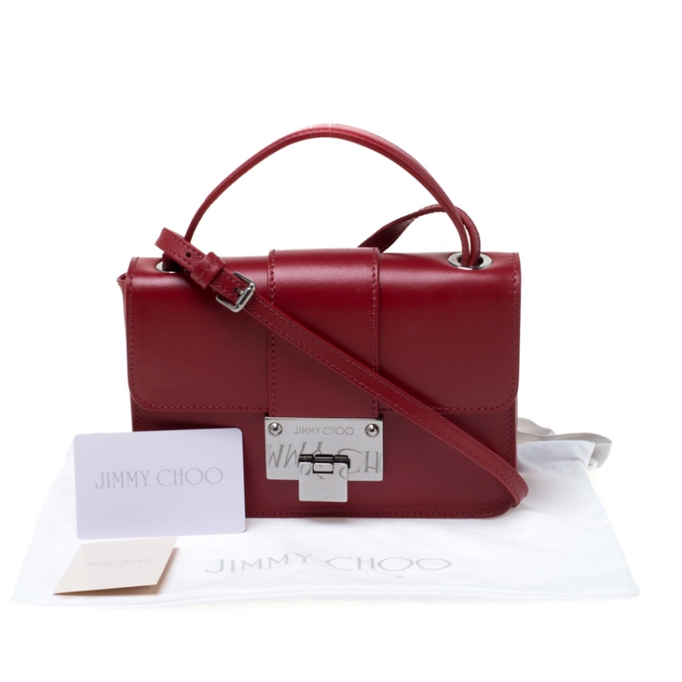 Pre Owned Jimmy Choo Red Leather Rebel Crossbody Bag