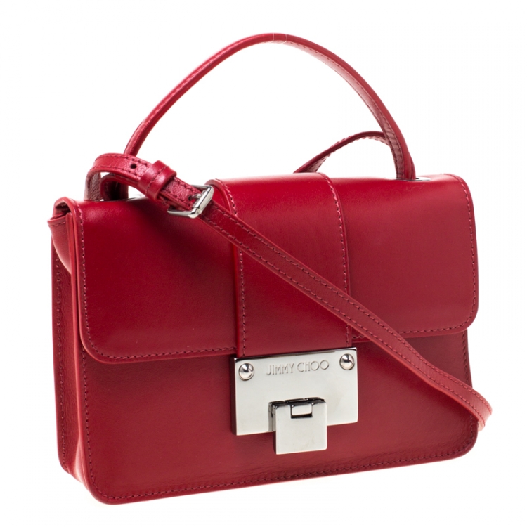 Pre Owned Jimmy Choo Red Leather Rebel Crossbody Bag
