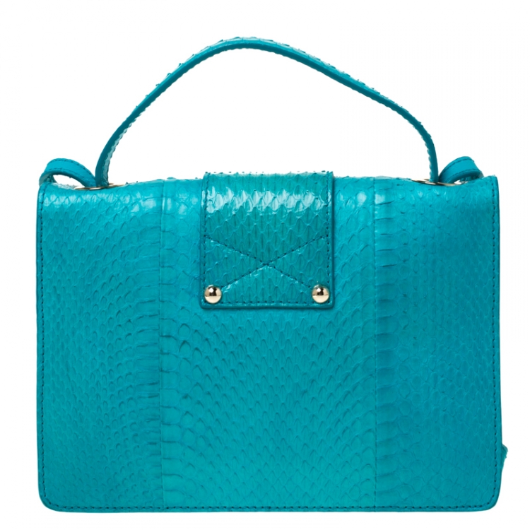 Pre Owned Jimmy Choo Blue Snakeskin Rebel Crossbody Bag