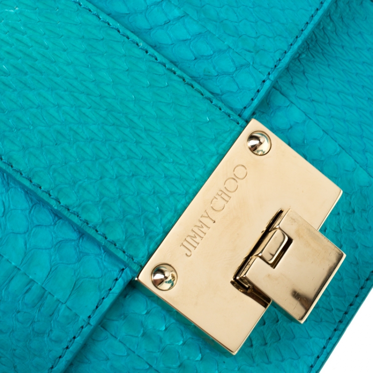 Pre Owned Jimmy Choo Blue Snakeskin Rebel Crossbody Bag