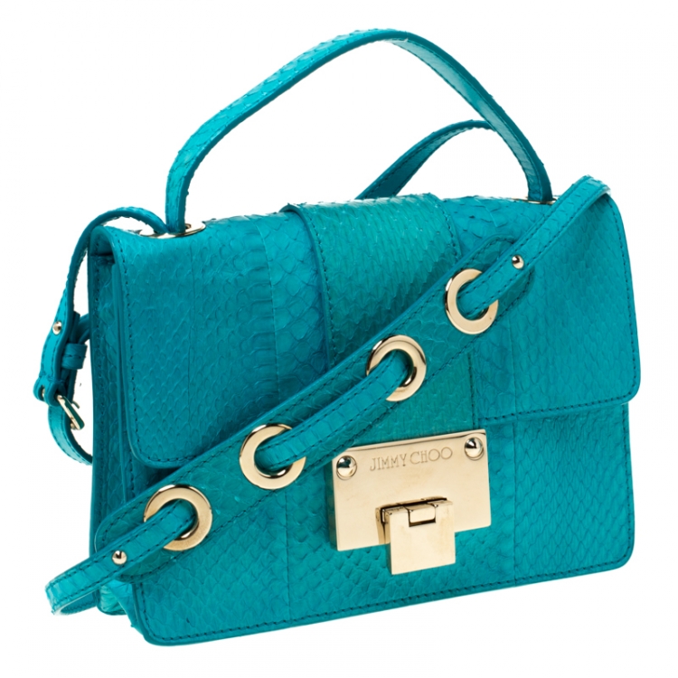 Pre Owned Jimmy Choo Blue Snakeskin Rebel Crossbody Bag