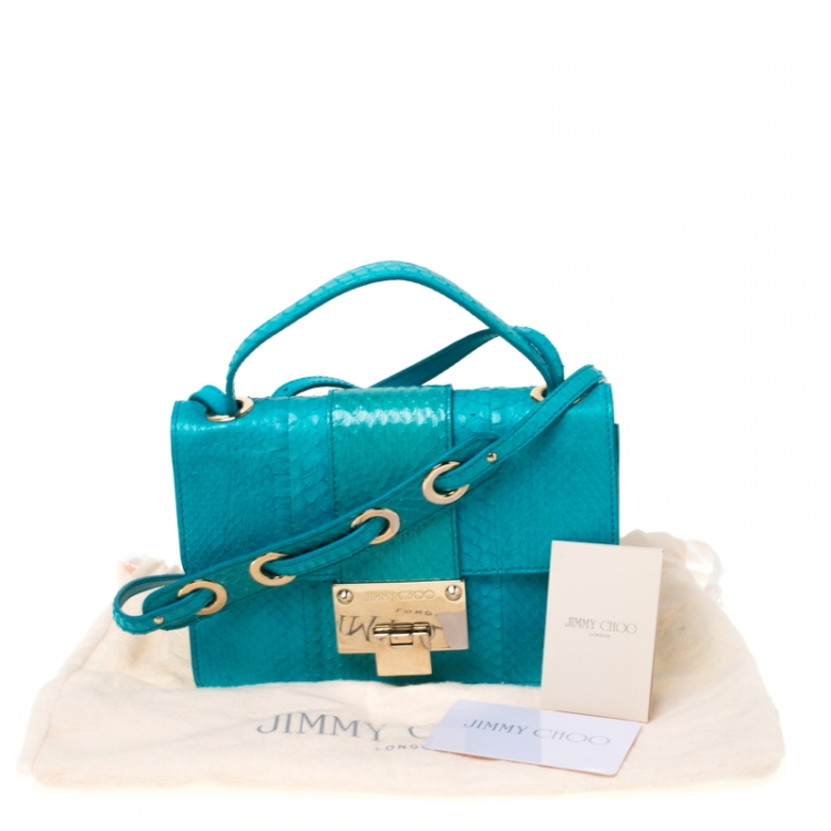 Pre Owned Jimmy Choo Blue Snakeskin Rebel Crossbody Bag
