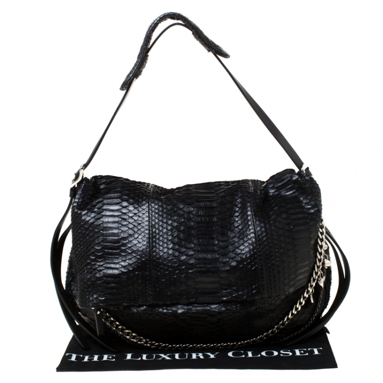 Pre Owned Jimmy Choo Black Python Leather Boho Biker Hobo