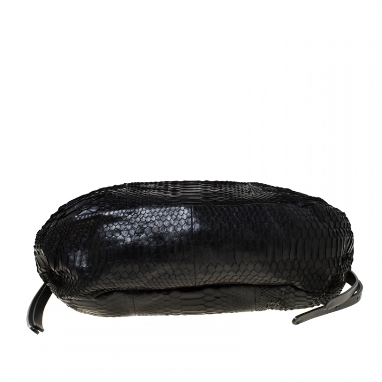Pre Owned Jimmy Choo Black Python Leather Boho Biker Hobo