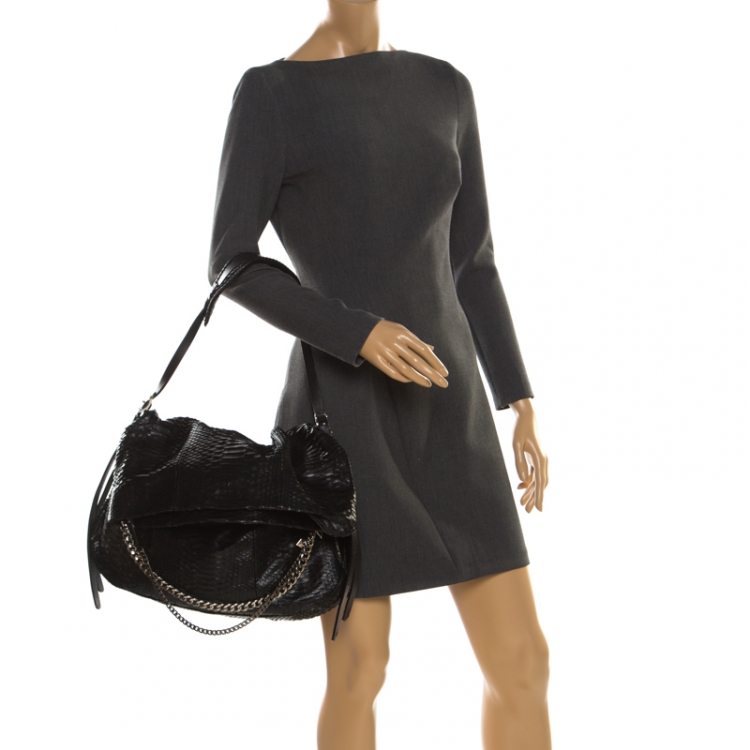 Pre Owned Jimmy Choo Black Python Leather Boho Biker Hobo