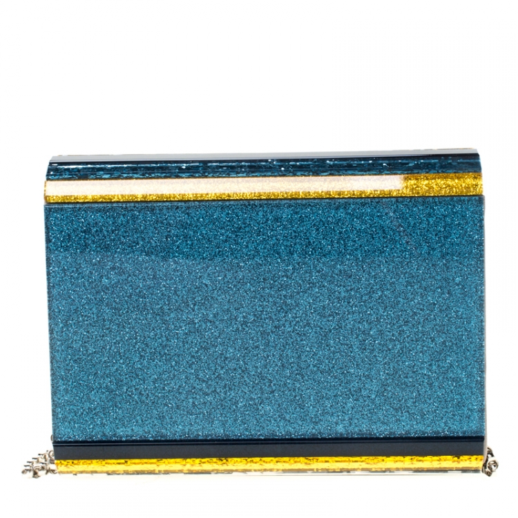 Pre Owned Jimmy Choo Blue/Gold Shimmering Acrylic Candy Clutch Bag