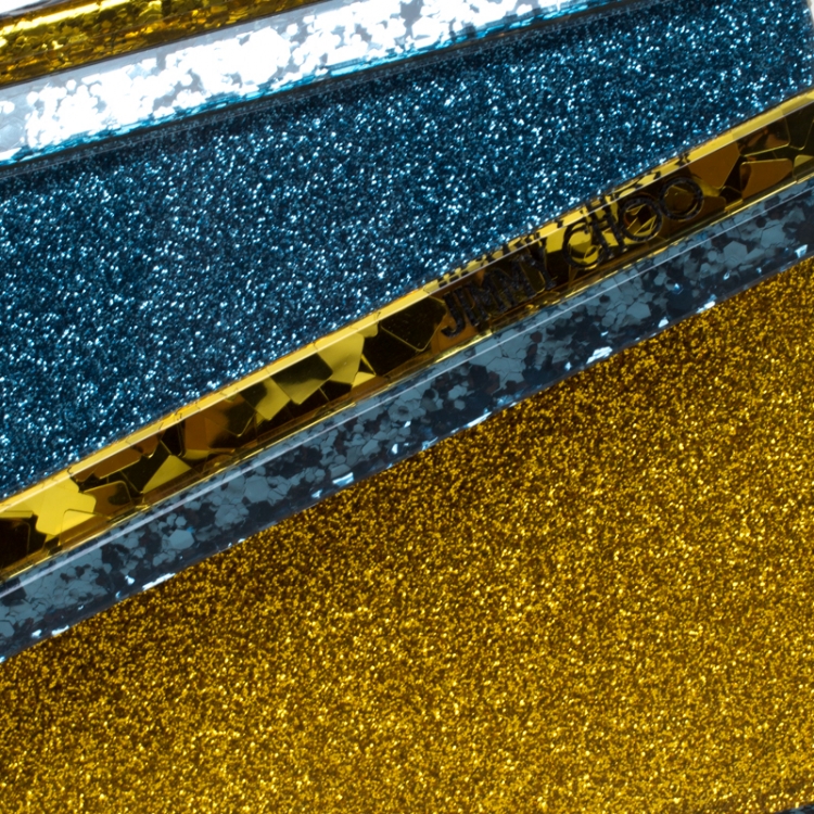 Pre Owned Jimmy Choo Blue/Gold Shimmering Acrylic Candy Clutch Bag