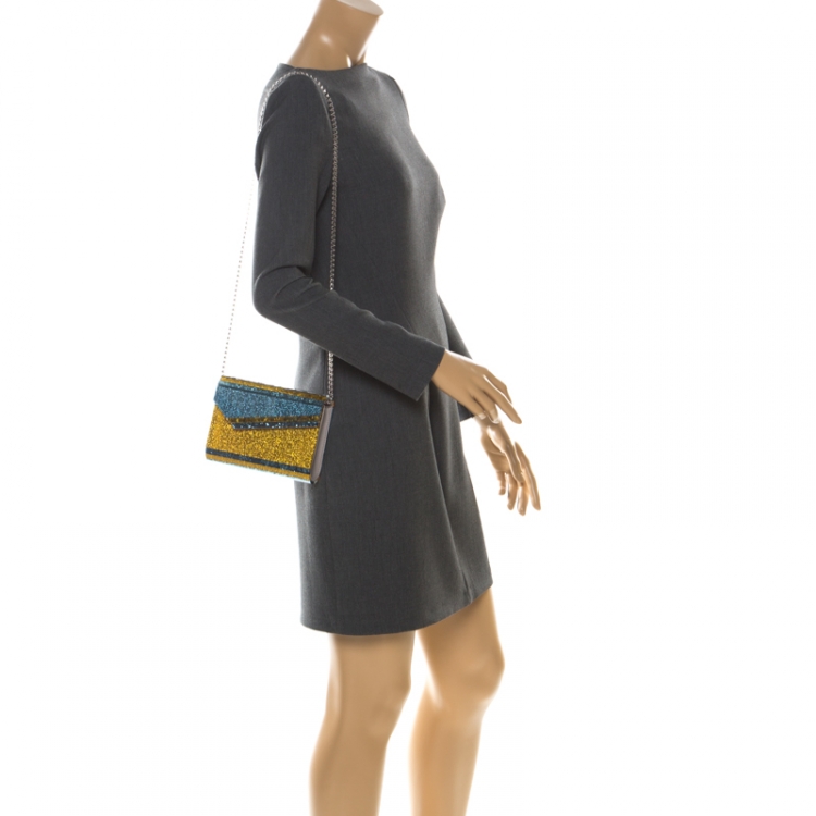 Pre Owned Jimmy Choo Blue/Gold Shimmering Acrylic Candy Clutch Bag