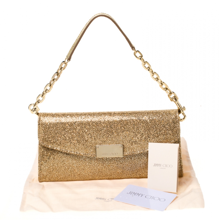 مملوكة مسبقًا Jimmy Choo Gold Lame Glitter Riane Clutch