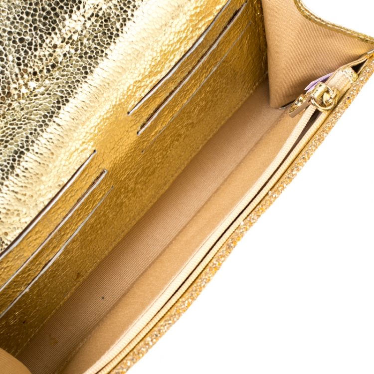 مملوكة مسبقًا Jimmy Choo Gold Lame Glitter Riane Clutch