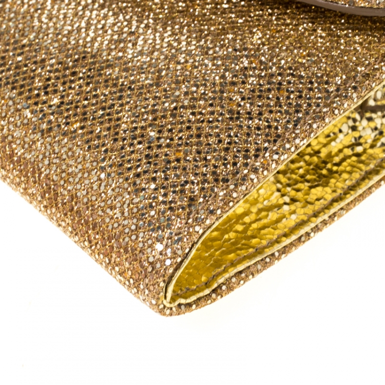 مملوكة مسبقًا Jimmy Choo Gold Lame Glitter Riane Clutch
