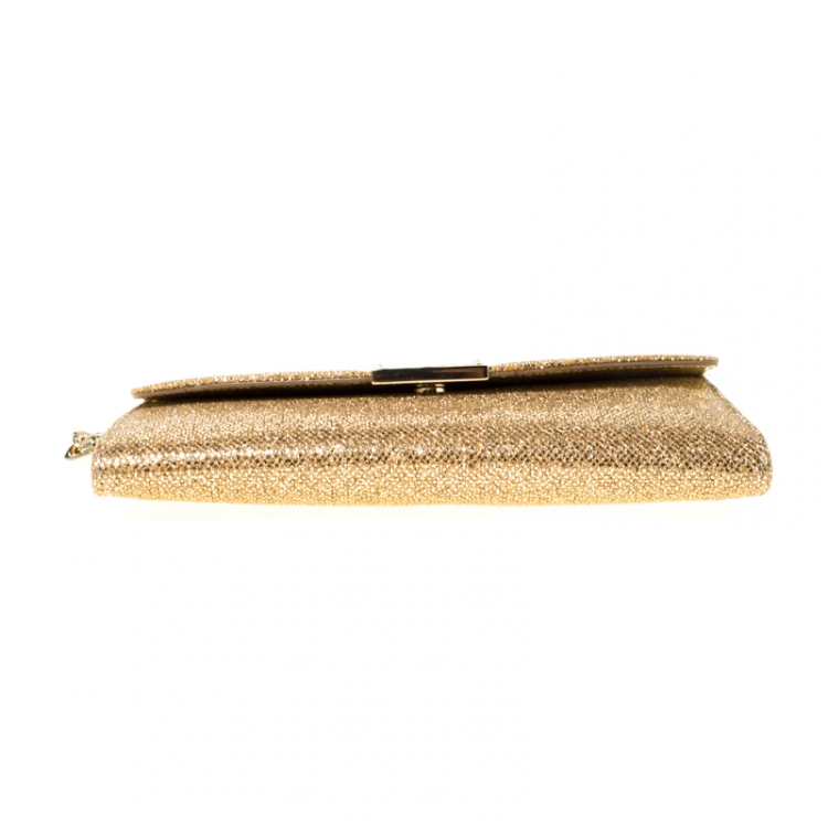 مملوكة مسبقًا Jimmy Choo Gold Lame Glitter Riane Clutch
