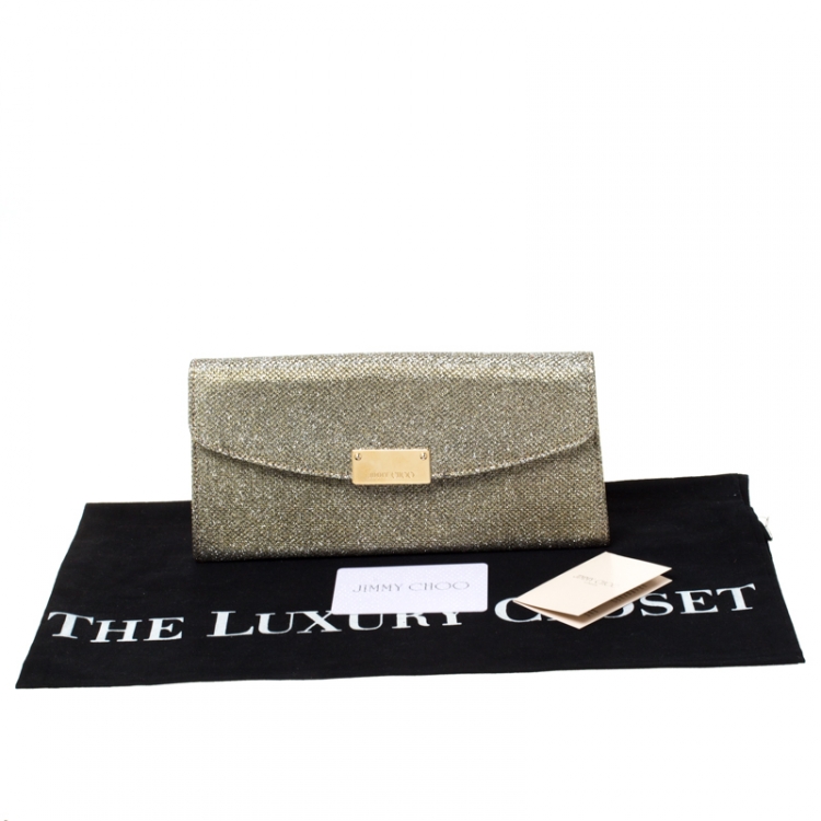 Pre Owned Jimmy Choo Gold  Lace and Glitter Fabric Riane Clutch  
