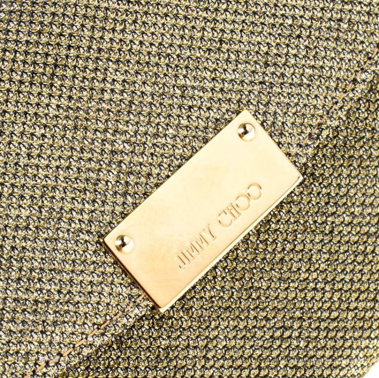 Pre Owned Jimmy Choo Gold  Lace and Glitter Fabric Riane Clutch  
