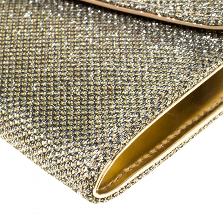 Pre Owned Jimmy Choo Gold  Lace and Glitter Fabric Riane Clutch  