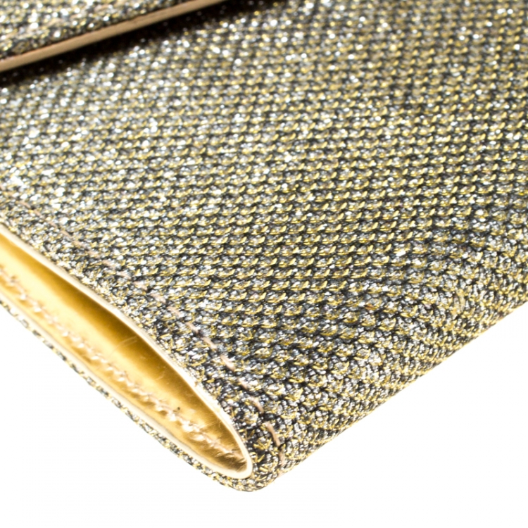 Pre Owned Jimmy Choo Gold  Lace and Glitter Fabric Riane Clutch  