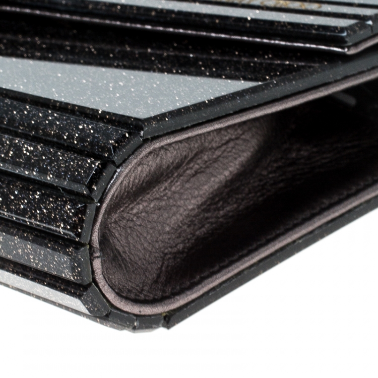 Pre Owned Jimmy Choo Black/Gold Glitter Acrylic Candy Clutch Bag