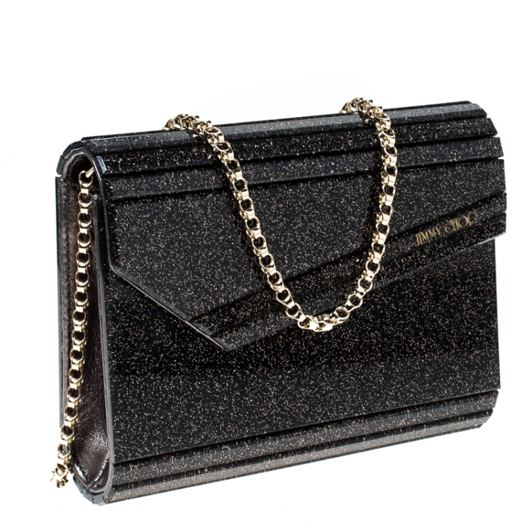 Pre Owned Jimmy Choo Black/Gold Glitter Acrylic Candy Clutch Bag