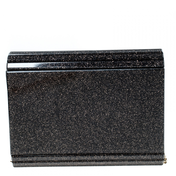Pre Owned Jimmy Choo Black/Gold Glitter Acrylic Candy Clutch Bag