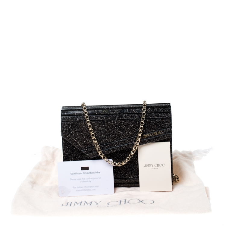 Pre Owned Jimmy Choo Black/Gold Glitter Acrylic Candy Clutch Bag