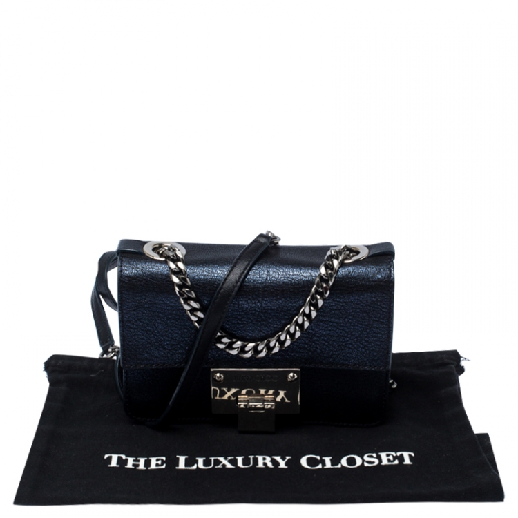 Pre Owned Jimmy Choo Metallic Blue Leather Rebel Crossbody Bag