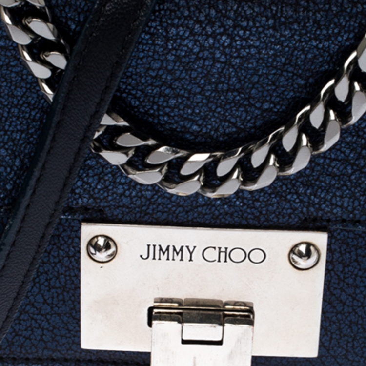 Pre Owned Jimmy Choo Metallic Blue Leather Rebel Crossbody Bag