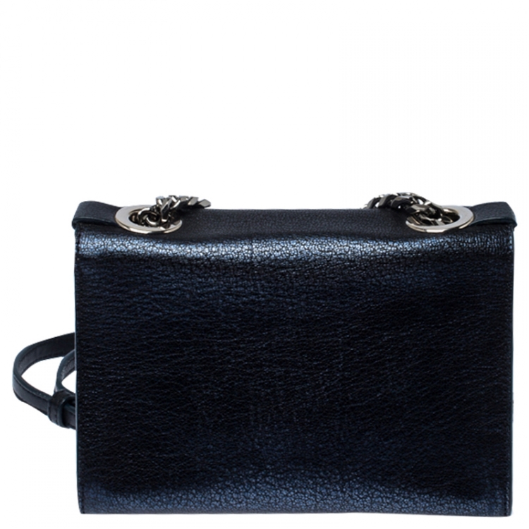Pre Owned Jimmy Choo Metallic Blue Leather Rebel Crossbody Bag