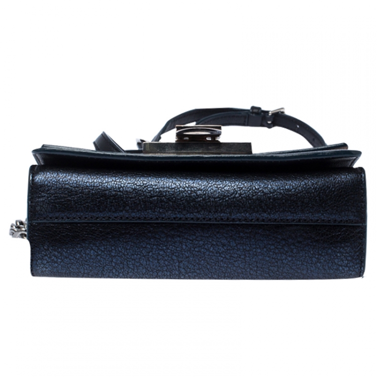 Pre Owned Jimmy Choo Metallic Blue Leather Rebel Crossbody Bag