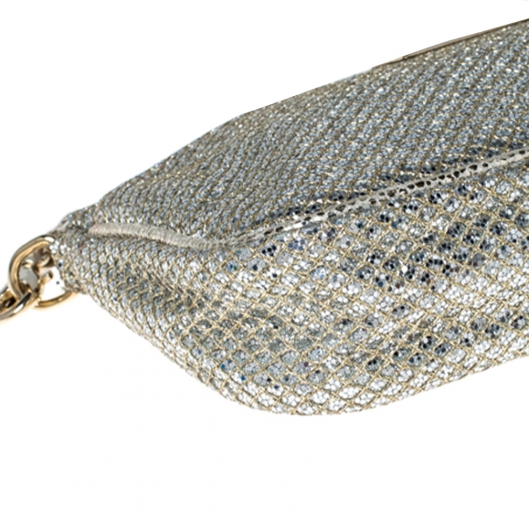 Pre Owned Jimmy Choo Gold Glitter Top Zip Pochette Bag