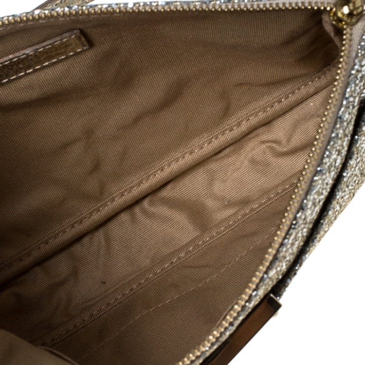 Pre Owned Jimmy Choo Gold Glitter Top Zip Pochette Bag