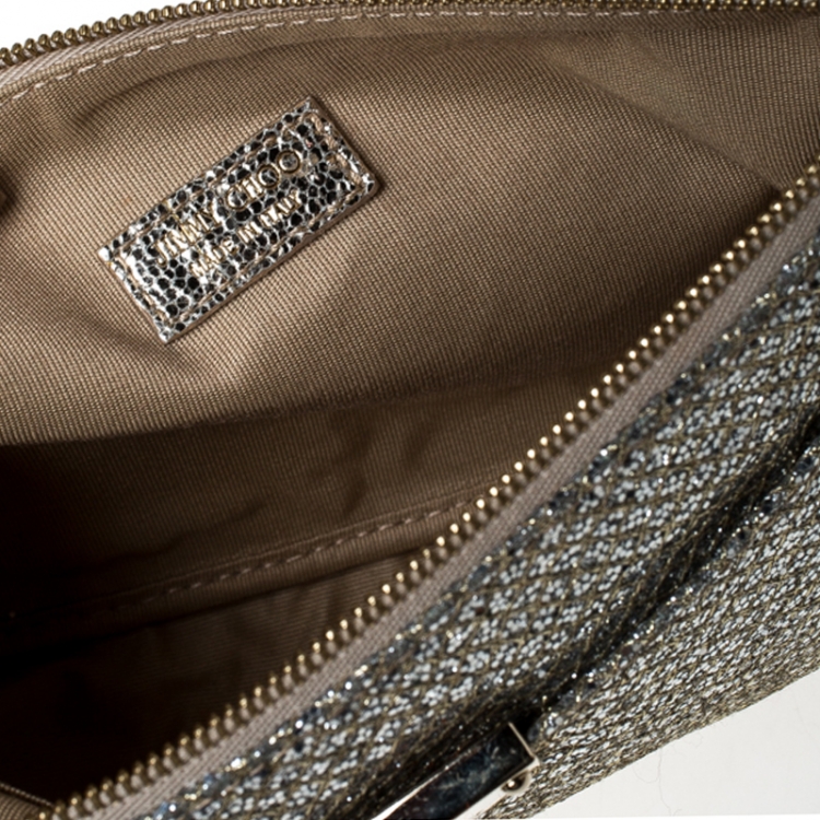 Pre Owned Jimmy Choo Gold Glitter Top Zip Pochette Bag