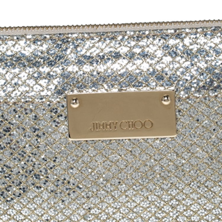 Pre Owned Jimmy Choo Gold Glitter Top Zip Pochette Bag