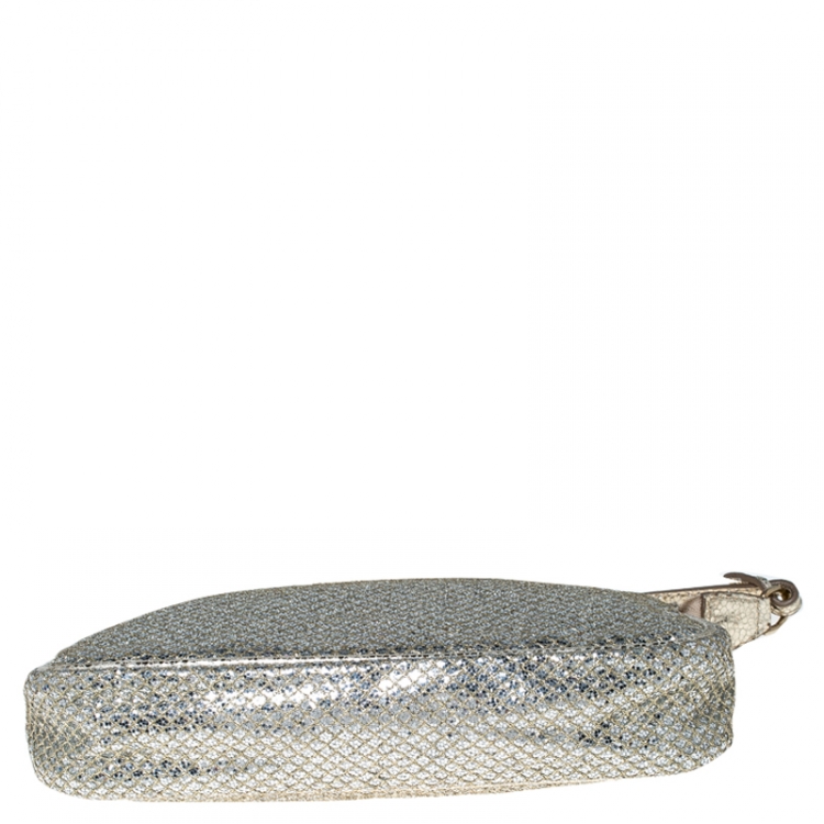 Pre Owned Jimmy Choo Gold Glitter Top Zip Pochette Bag