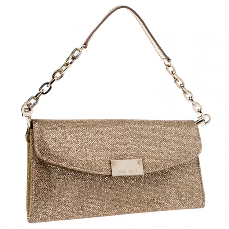 Pre Owned Jimmy Choo Gold Lame Glitter Riane Clutch