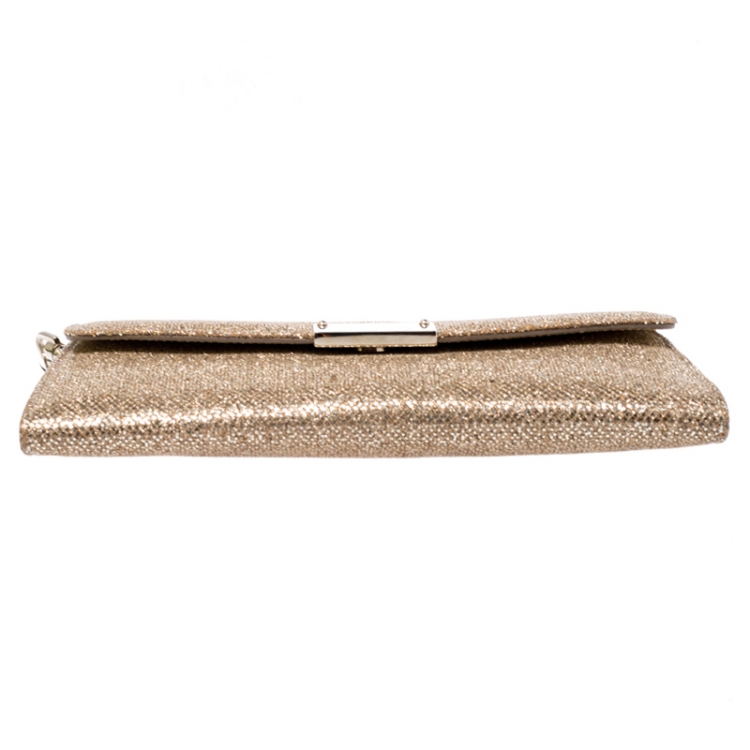 Pre Owned Jimmy Choo Gold Lame Glitter Riane Clutch