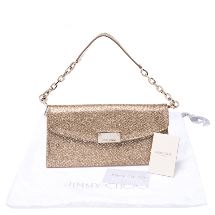 Pre Owned Jimmy Choo Gold Lame Glitter Riane Clutch