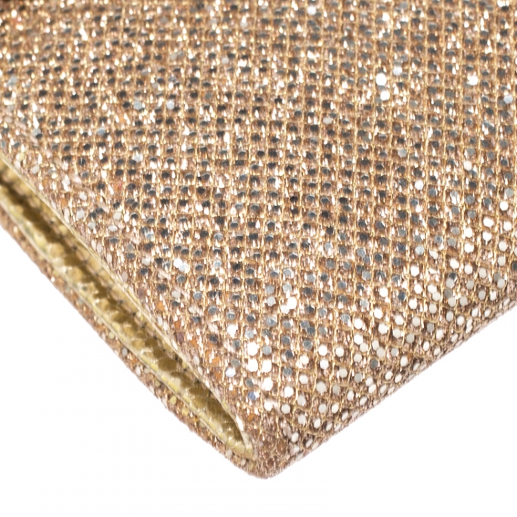 Pre Owned Jimmy Choo Gold Lame Glitter Riane Clutch