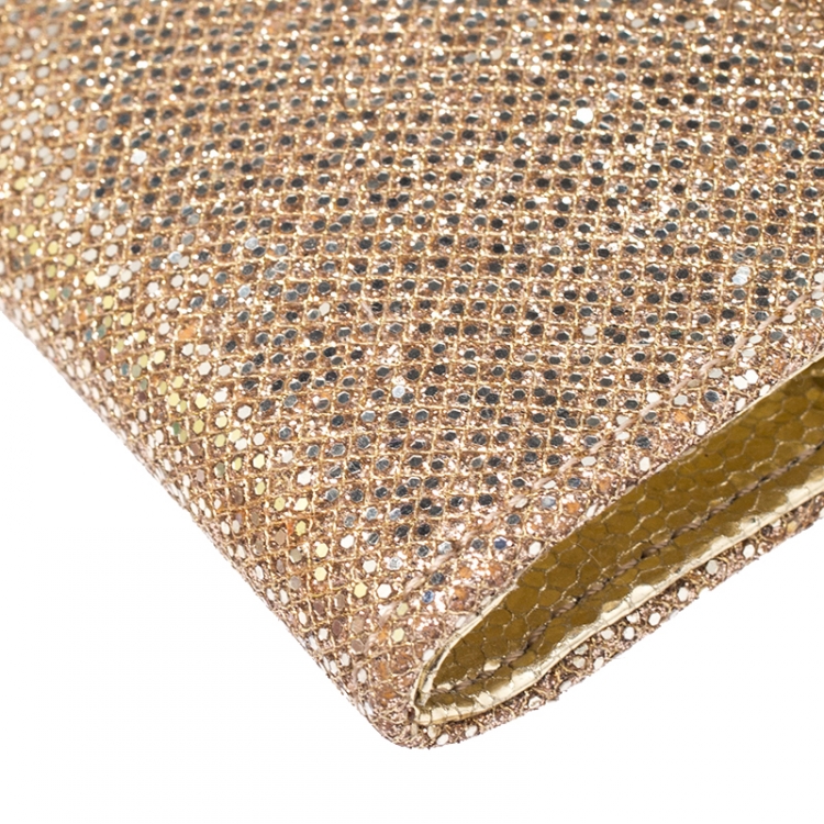 Pre Owned Jimmy Choo Gold Lame Glitter Riane Clutch