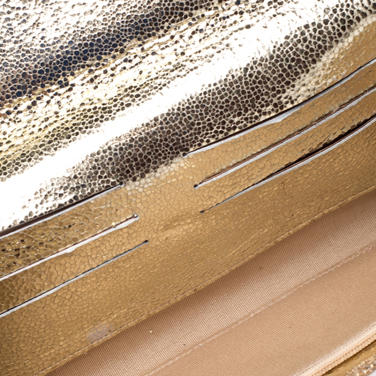 Pre Owned Jimmy Choo Gold Lame Glitter Riane Clutch