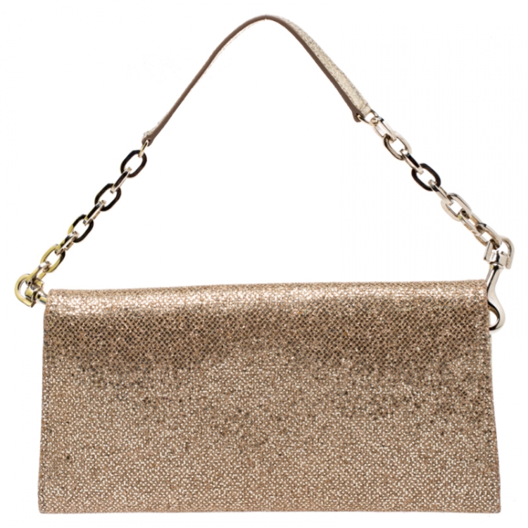 Pre Owned Jimmy Choo Gold Lame Glitter Riane Clutch